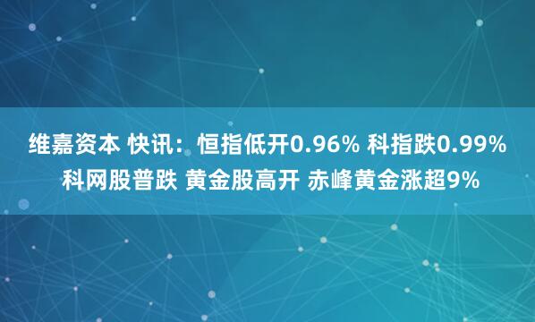 维嘉资本 快讯：恒指低开0.96% 科指跌0.99% 科网股普跌 黄金股高开 赤峰黄金涨超9%